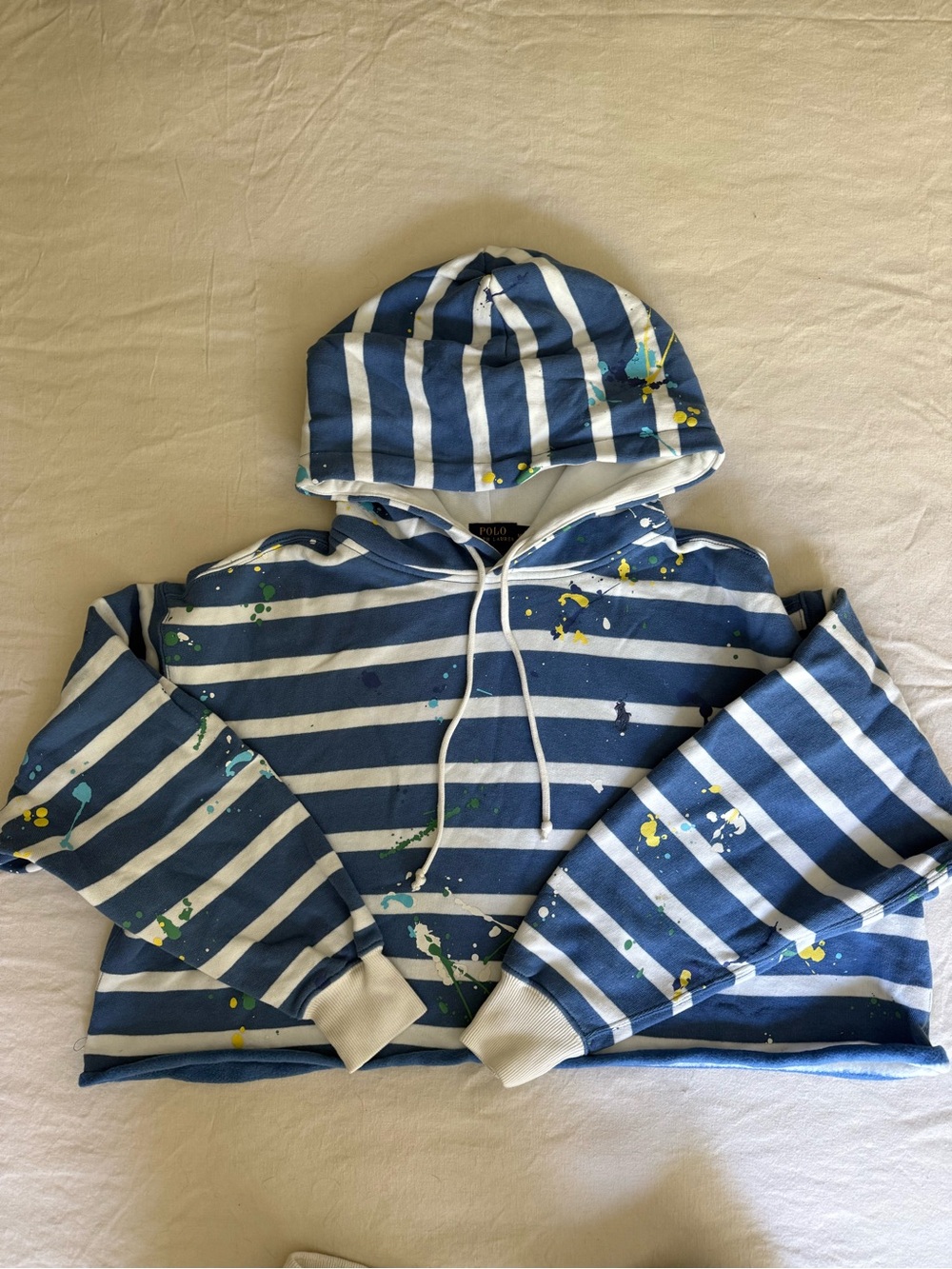 Polo Kids Blue & White Striped Hoodie with Paint-Splash Detail